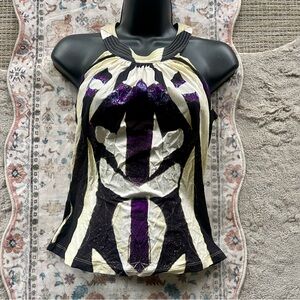 Roberto Cavalli Y2K Black and Purple Graphic Tank Top